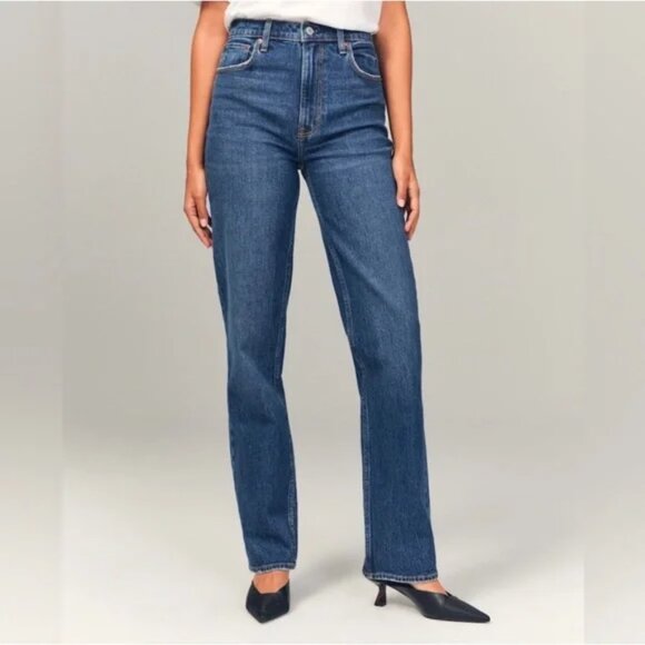 Abercrombie & Fitch Jeans 90's Straight Ultra High Rise Frayed Hem size 26R - Picture 3 of 14